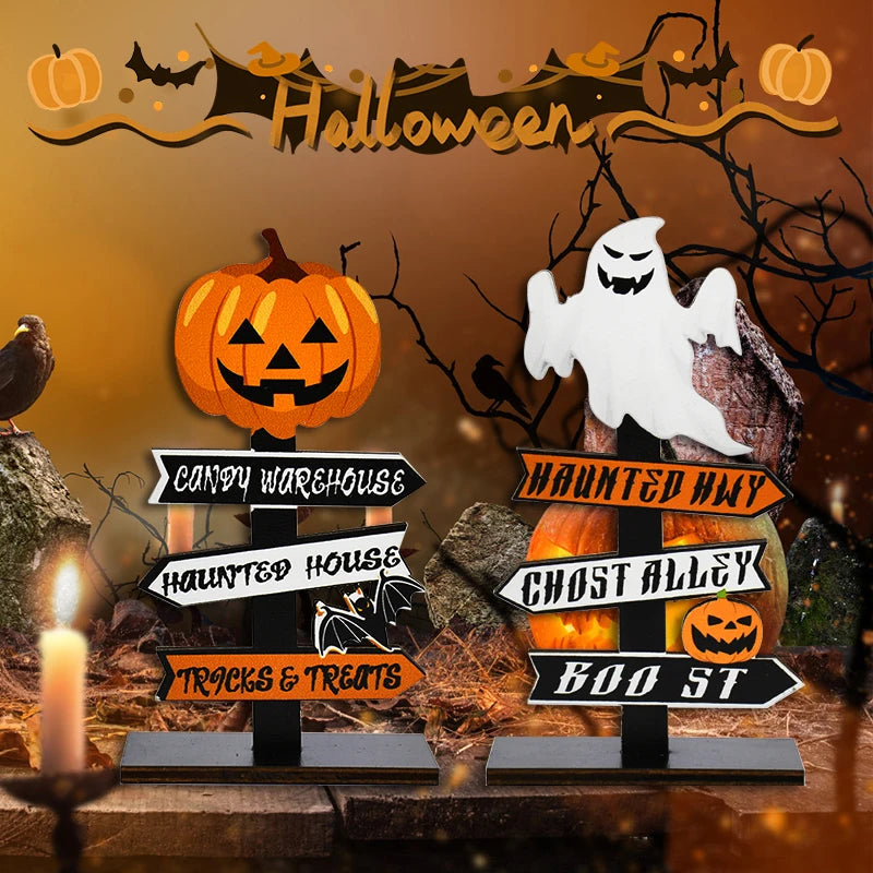 Enfeite de madeira de Halloween, fantasma, abóbora, caveira, decoração de mesa de terror para crianças, suprimentos para festa de Halloween