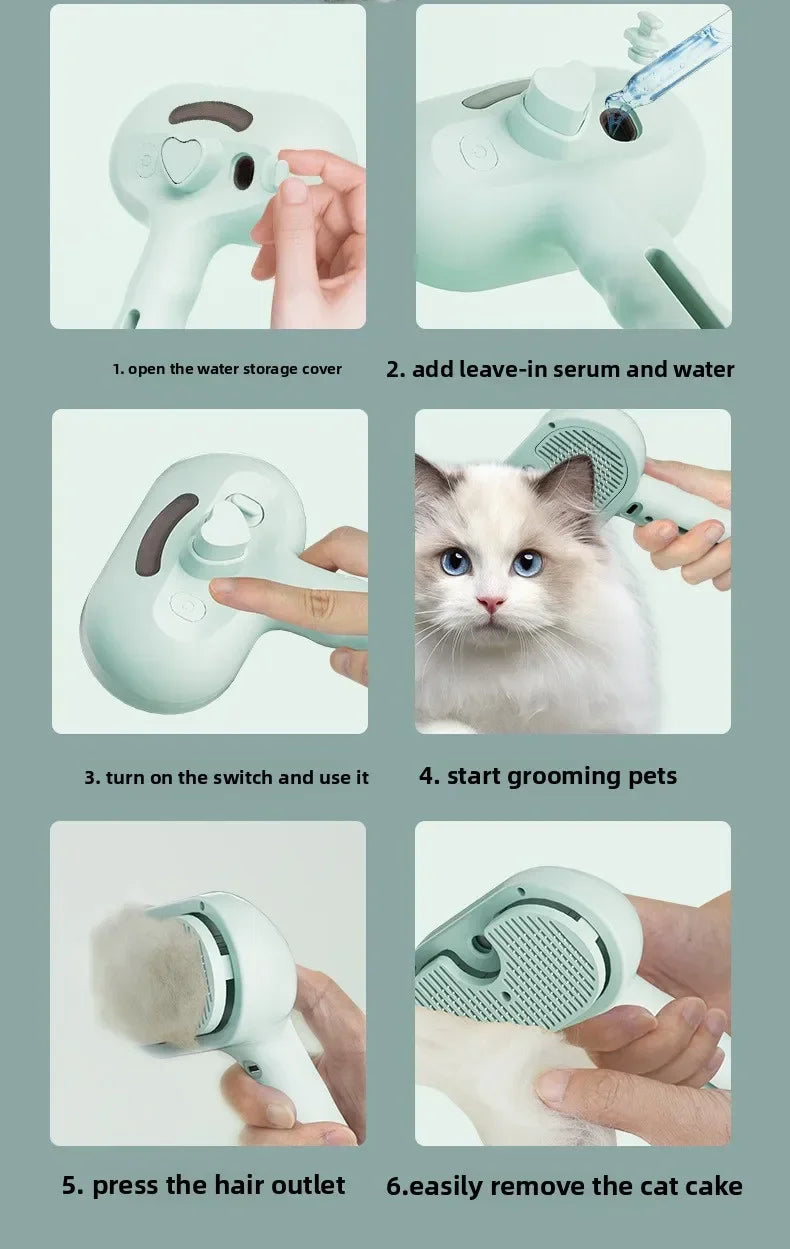 Escova de limpeza para cães, spray de vapor limpo para animais de estimação, escova de vapor exclusiva para cães, escova de limpeza de luxo