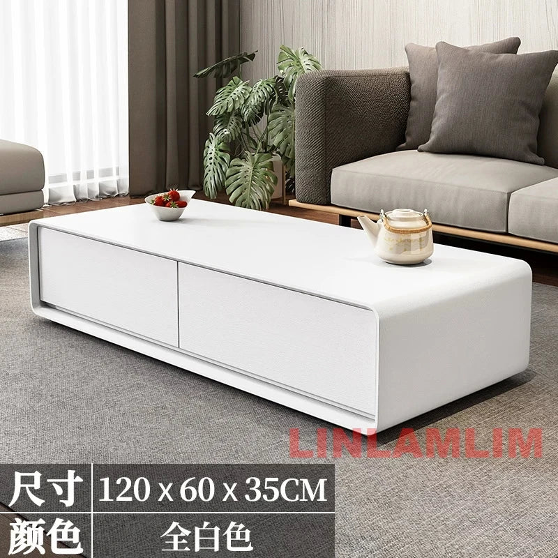 Conjunto de Móveis Modernos Brancos para Sala de Estar, Mesa de Café e Rack para TV com Armários de Armazenamento, Conjunto de Centro de Entretenimento Contemporâneo