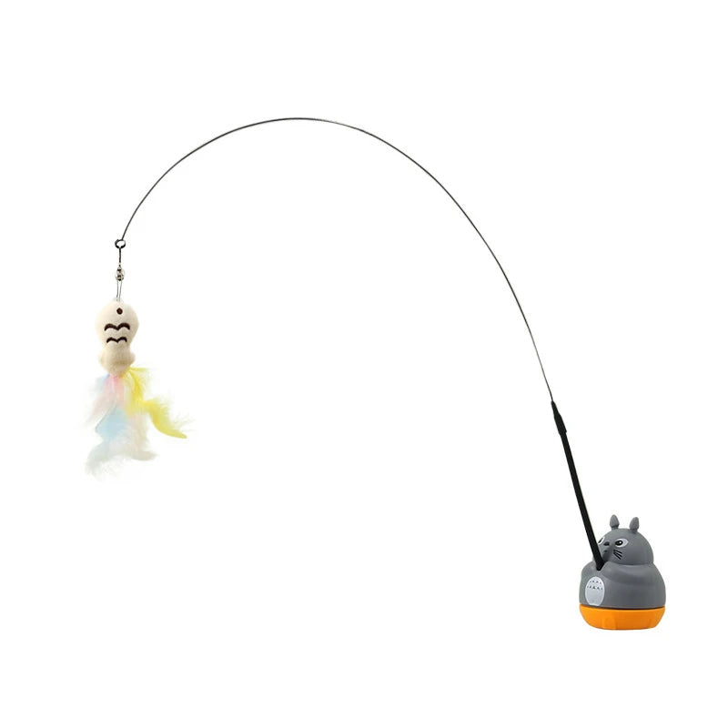Varinha de Brincar para Gatos com Base Rotativa, Fio de Aço Longo e Pena, Brinquedo Interativo para Alívio do Estresse e Exercício em Ambientes Internos para Gatinhos
