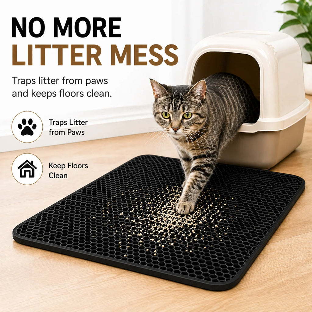 Tapete para Caixa de Areia de Gato, Design de Camada Dupla em Colmeia, Almofada de EVA para Caixa de Areia, Retém Urina e Resíduos, Tapete Antiderrapante de Fácil Limpeza, Reduz o Desperdício de Areia