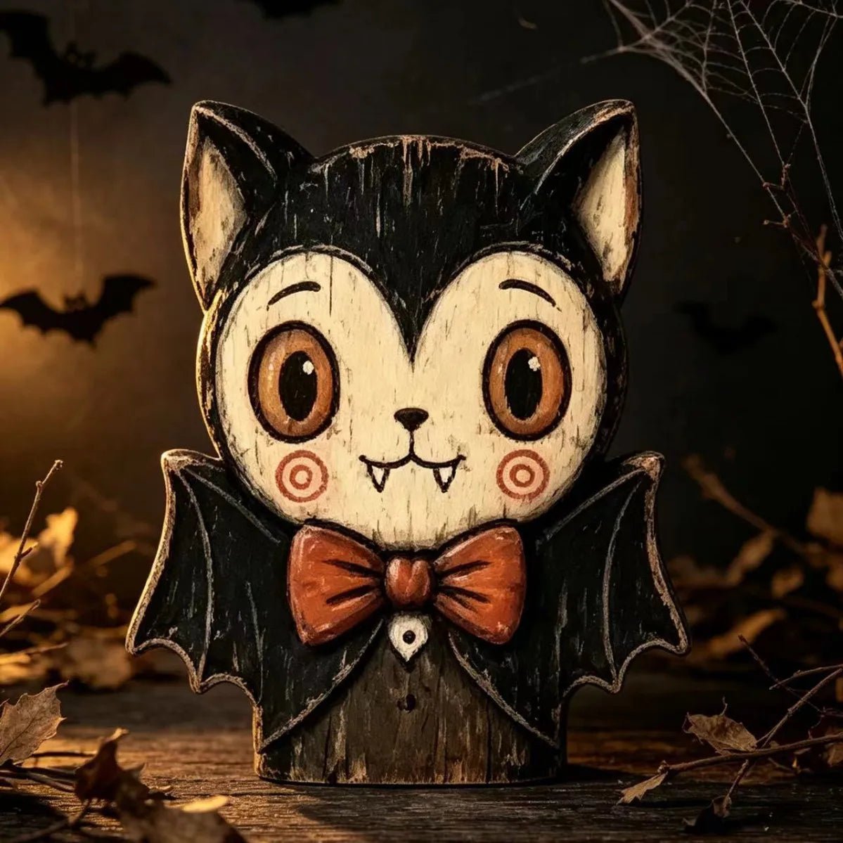 Decoração de Mesa de Madeira para Halloween, Figuras Pintadas à Mão de Coruja, Fantasma, Abóbora e Gato Vampiro para Decoração de Prateleira e Festa - Kasa & Pet