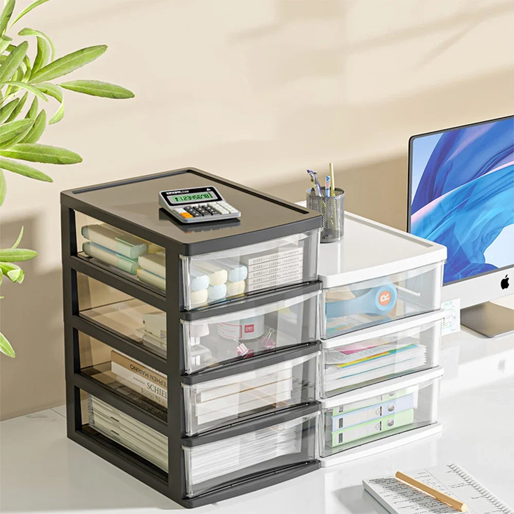 Caixa Organizadora de Mesa Transparente com Gaveta, Organizador de Mesa Elevado, Armário de Armazenamento de Plástico para Escritório, para Material de Escritório e Cosméticos