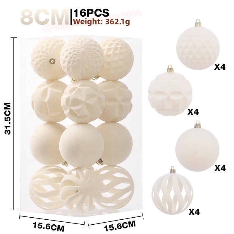 16 bolas de Natal de veludo, enfeites de 8 cm, bolas para pendurar na árvore de Natal, decoração para festas de Ano Novo e para a casa, Natal.