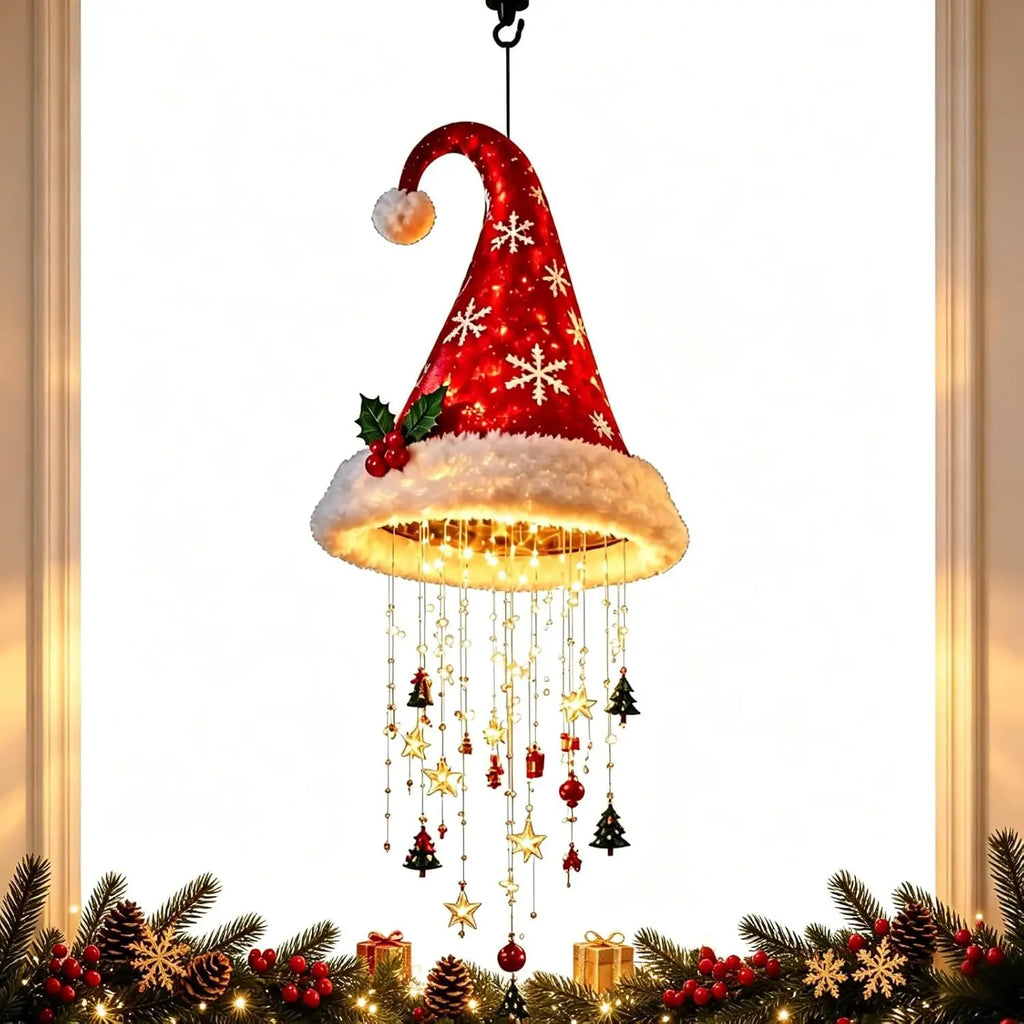Luzes de Natal LED pendentes em formato de chapéu de Papai Noel, luminárias candelabro quentes e brilhantes, enfeite de Natal para casa, escadas, festas e decoração de feriados, novo.