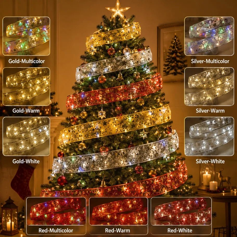 Luzes de Natal em Fita LED, Luzes de Cordão de 1 a 10M, Lâmpada de Fita com Glitter em Forma de Floco de Neve para Decoração de Árvore de Natal e Festas