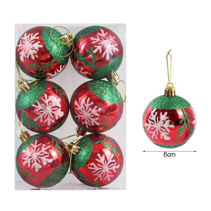 6 Peças/caixa Bolas de Natal de 6cm Enfeites Pendentes para Árvore de Natal Decorações de Natal para Casa 2026 Presente de Ano Novo
