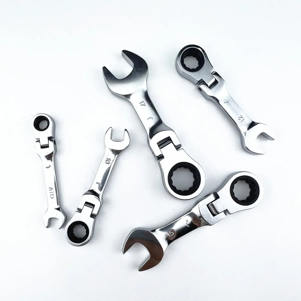 Mini chave de catraca de alça curta com cabeça móvel, chave de extremidade aberta rápida de dupla finalidade, ferramenta de hardware, chave de economia de trabalho