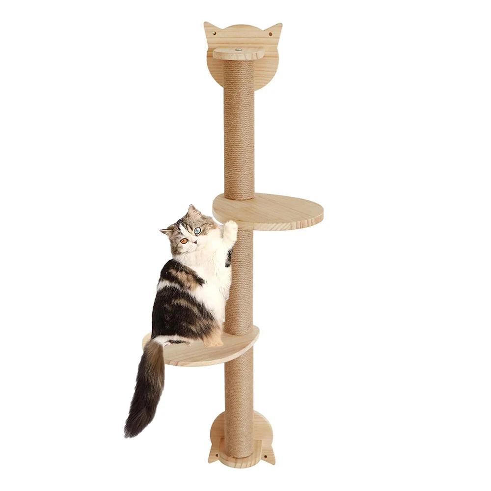 Pós para arranhar gatos com 2 poleiros, plataformas montadas na parede, prateleiras de escalada, arranhador de sisal para gatos, torre de árvore, acessórios para animais de estimação