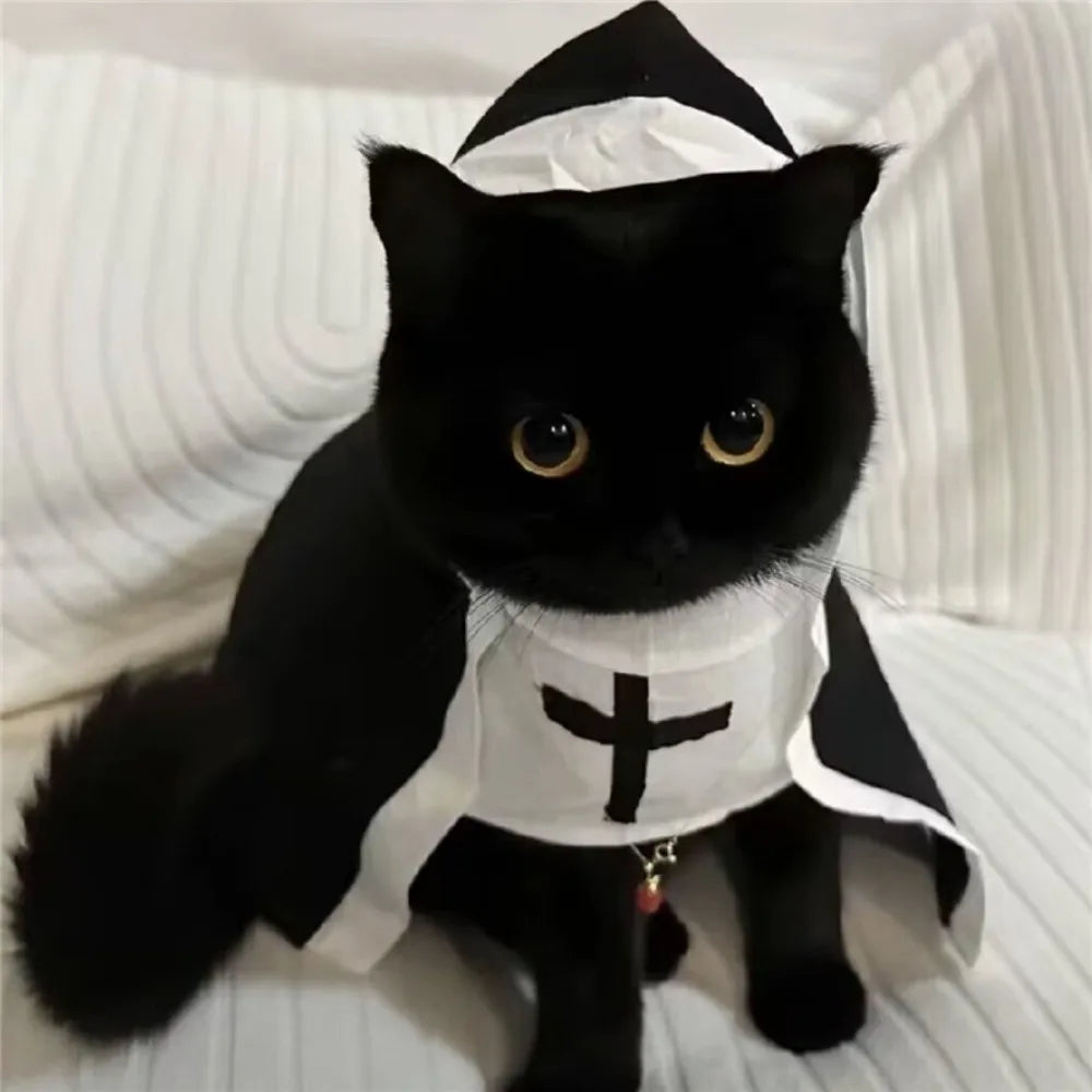 Fantasia de Natal para Cães e Gatos, Roupa Respirável de Freira para Filhotes e Gatinhos, Acessórios para Fantasia de Halloween, Macacão para Animais de Estimação