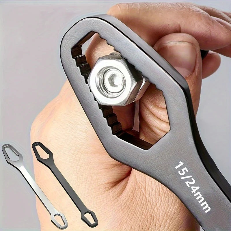 1pc chave universal de extremidade dupla, chave de reparo de porcas de parafuso auto-aperto 3-17mm, chave de catraca de cabeça dupla, ajustável
