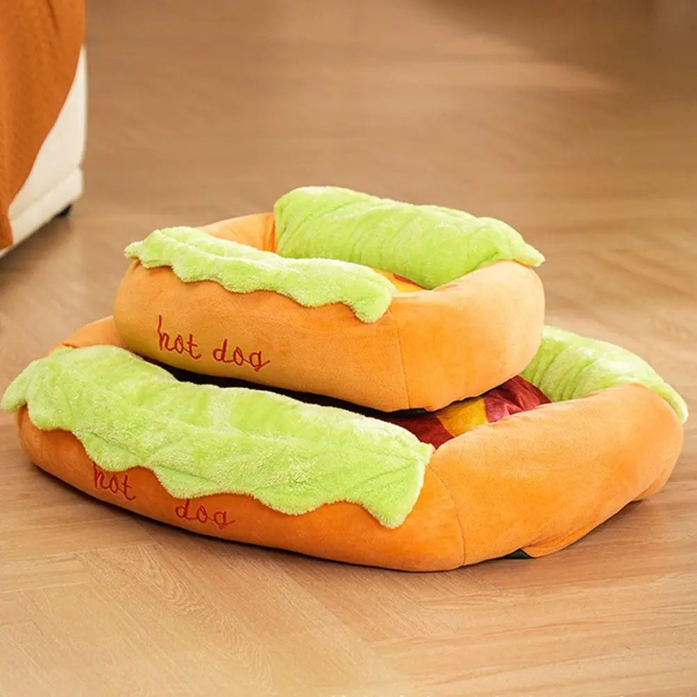 Cama para Animais de Estimação em Formato de Cachorro-Quente, Almofada Macia de Fibra para Cães e Gatos, Casa Quente para Filhotes, Camas Removíveis e Laváveis para Cães e Gatos