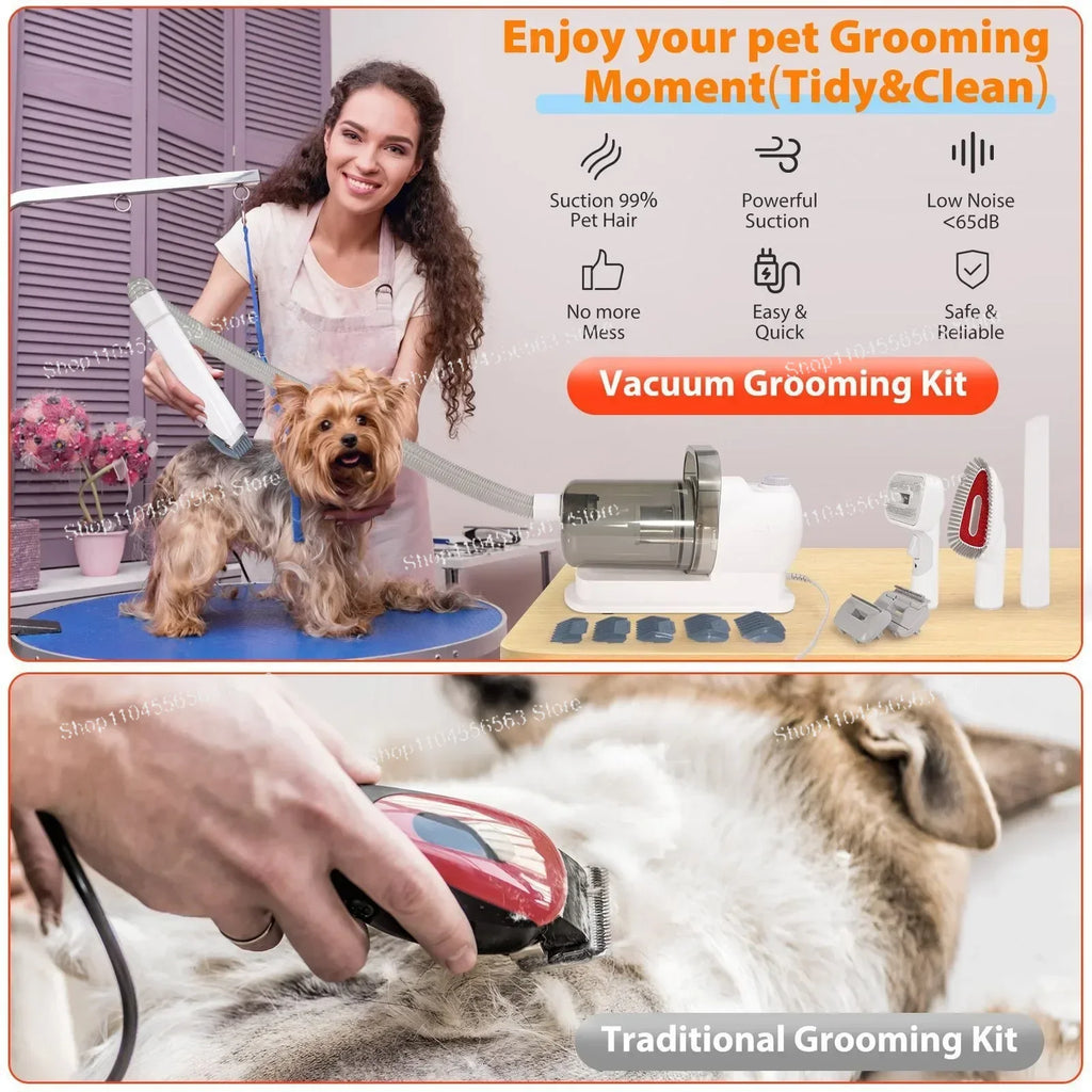 Kit de preparação para animais de estimação 6 em 1 com sucção a vácuo, máquina de cortar cabelo para cães e gatos de cabelos longos/curtos