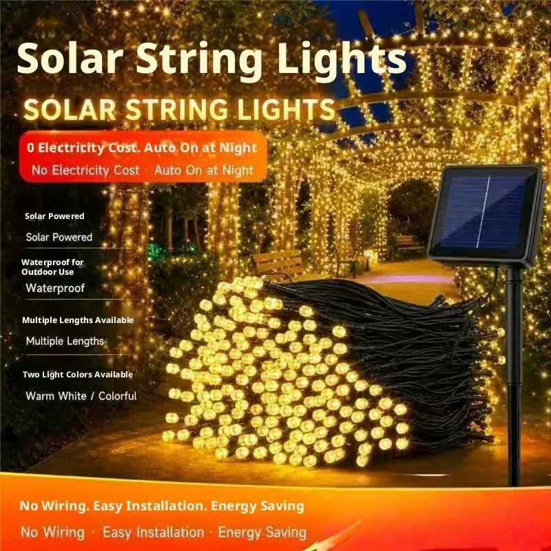 Luzes de Cordão Solares LED 300LED 8 Modos à Prova d'Água Luzes de Fada Alimentadas por Energia Solar para Decoração de Natal ao Ar Livre Lâmpada Estrelada