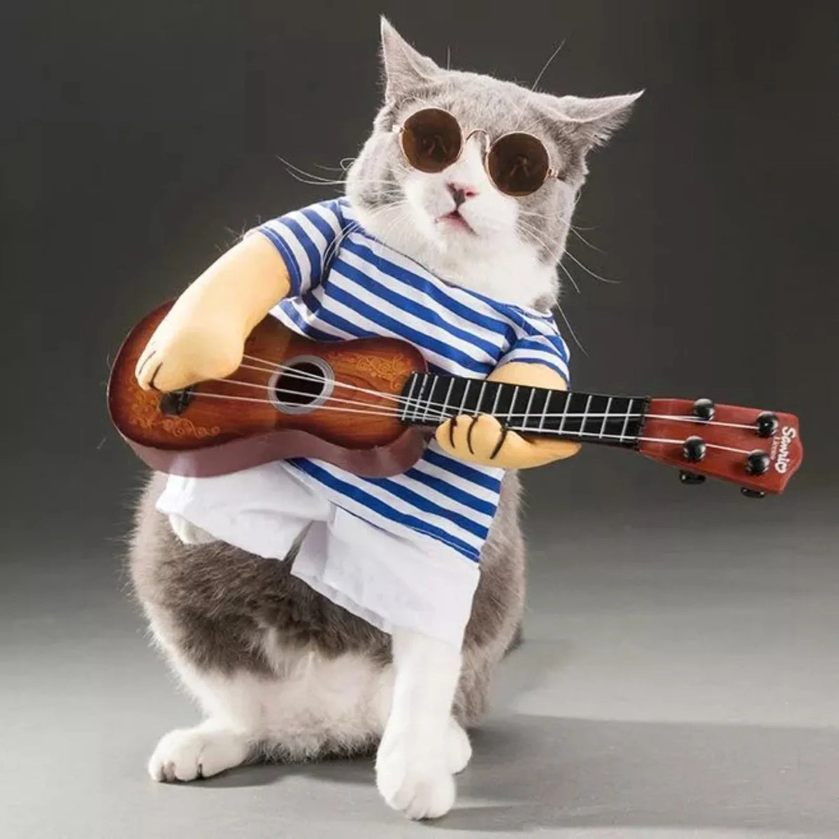 Engraçado Pet Guitar Costume, Trajes de cão, Guitar Player, Halloween, Natal, Cosplay Party, Cão, Roupa de gato, Vestir Roupas
