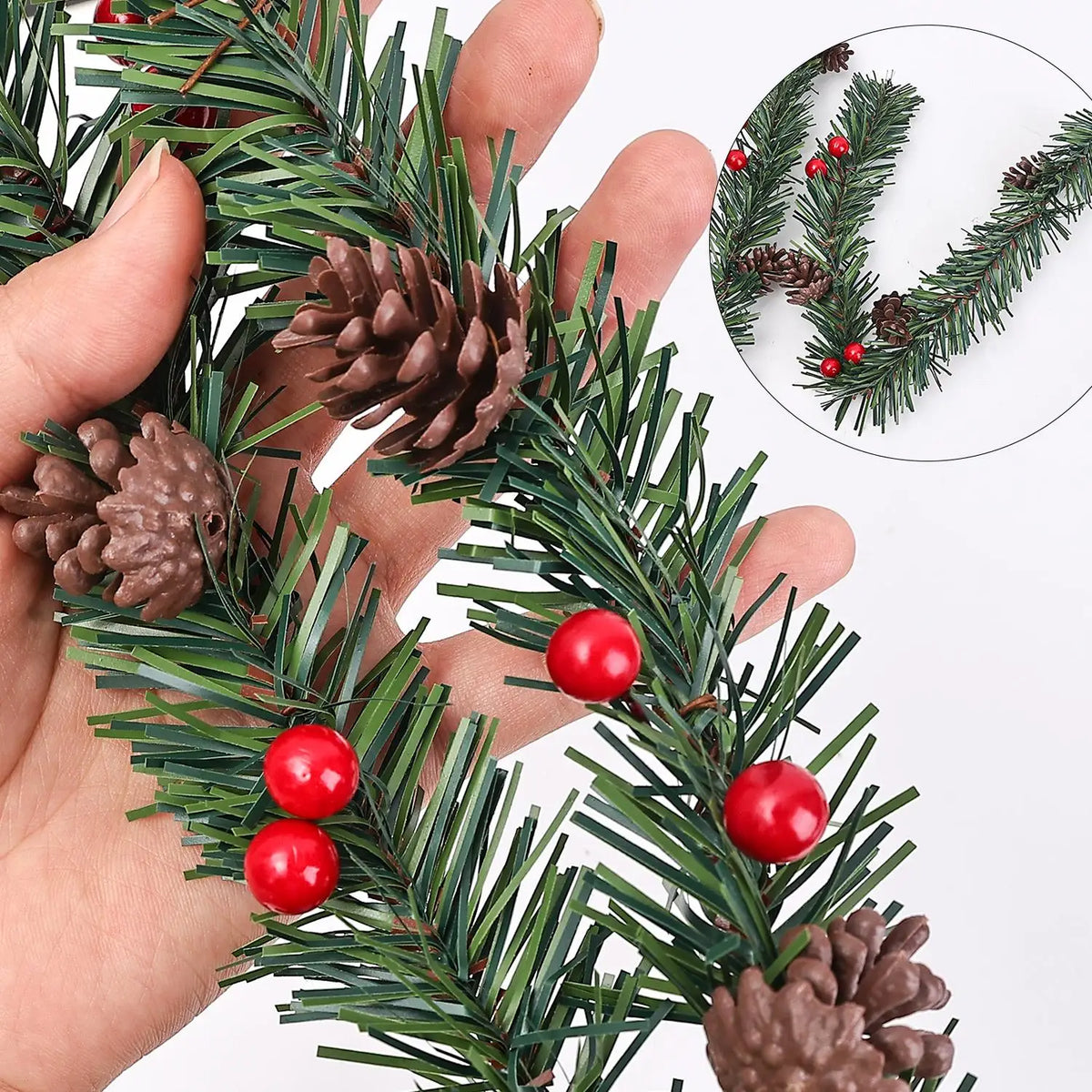 Guirlanda de Natal com Pinhas e Frutas Vermelhas, Árvore de Natal Artificial, Guirlanda de Galhos de Pinheiro, Decoração para Festas em Casa