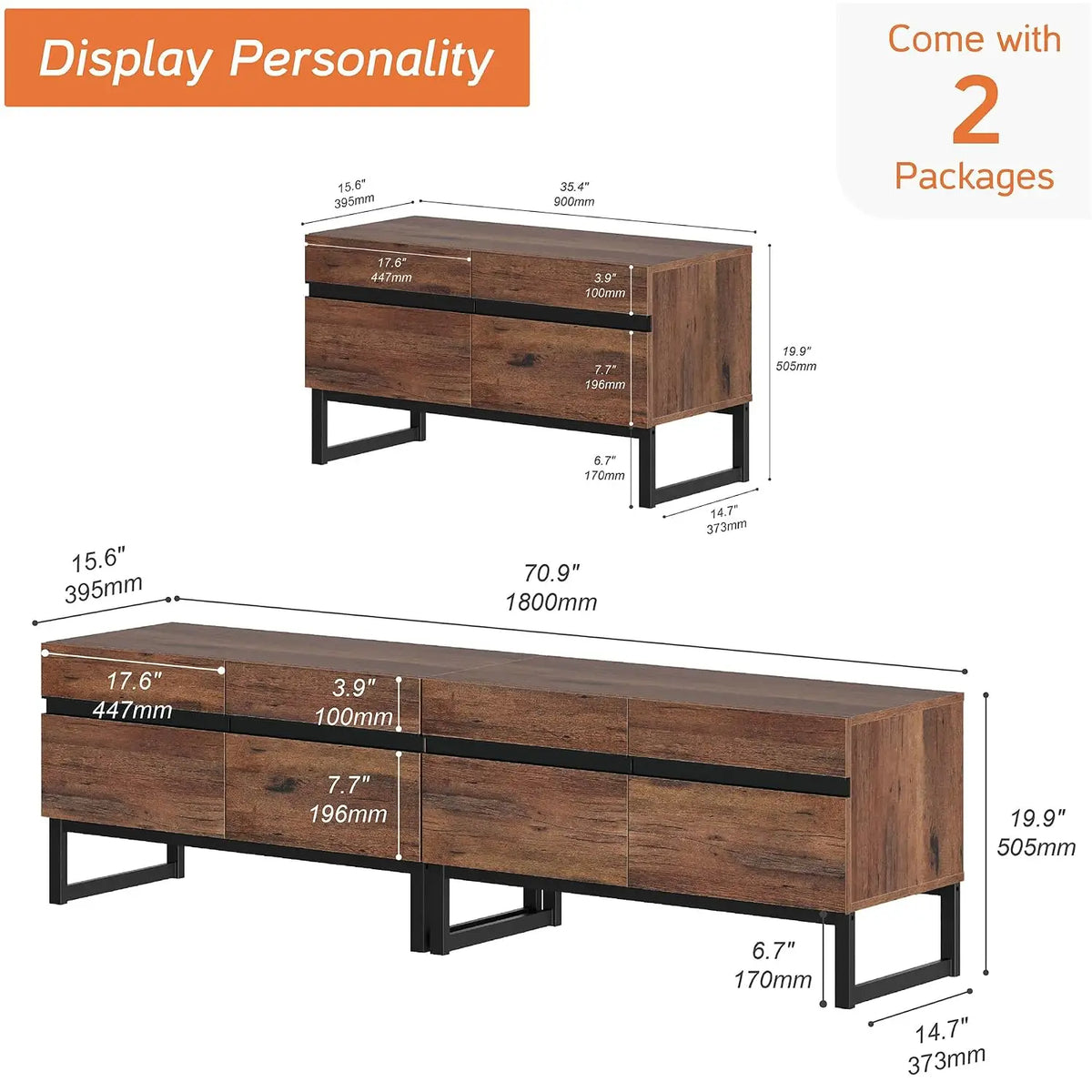 Suporte de TV Moderno para TVs de 50-75 Polegadas, Centro de Entretenimento em Madeira com Armários de Armazenamento de Base Metálica, Console de TV Multimídia, Personalizável