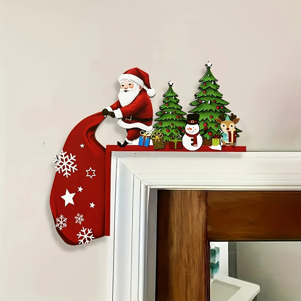 Enfeite de Natal 2D em madeira, decoração para festas de Natal, pingentes de Papai Noel e boneco de neve, presente de Ano Novo, decorações para festas.