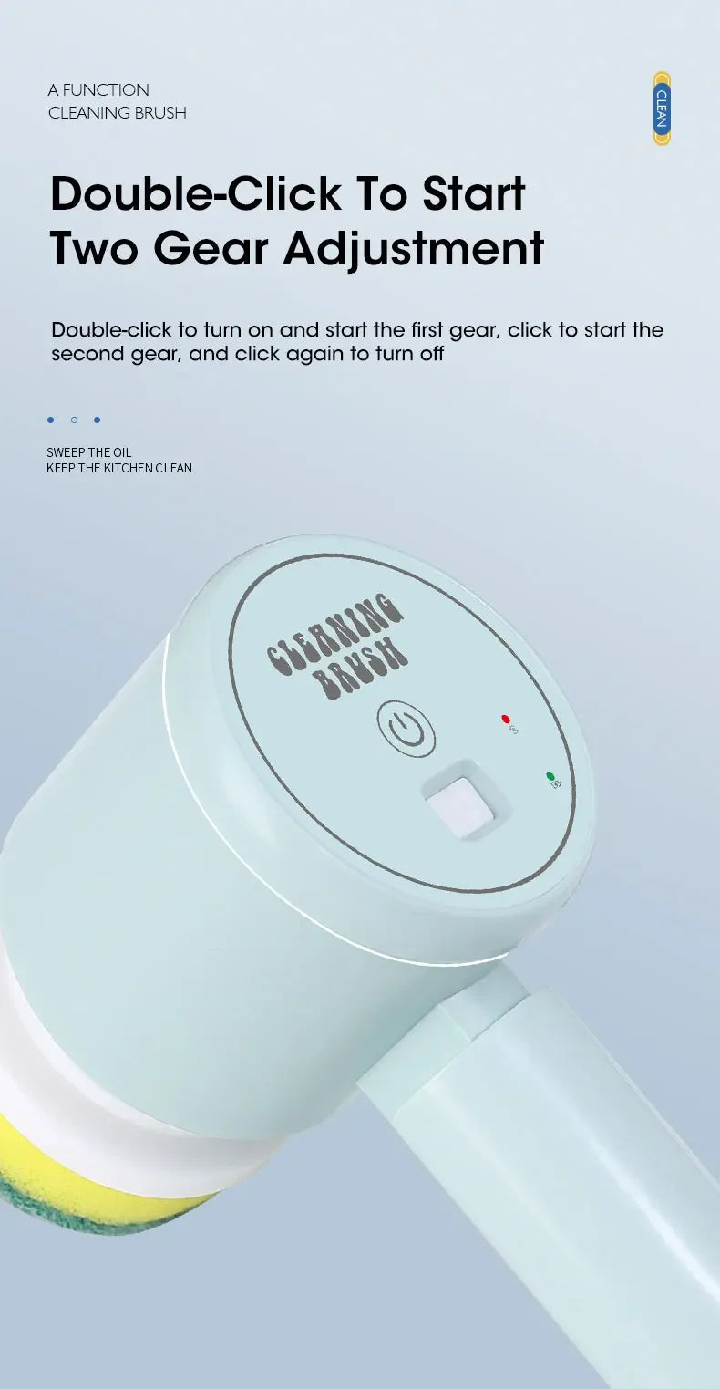 Purificador giratório elétrico sem fio 2025 com 5 escovas, limpador de banheiro recarregável à prova d'água IPX7 para limpeza de azulejos/doche/gravos