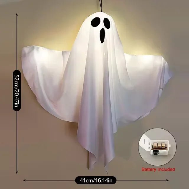 Fantasma Luminoso de Halloween Laranja ou Branco, Decoração de Fantasma em Tecido com Luzes LED para Varanda, Quintal e Decoração de Casa Assombrada - Kasa & Pet