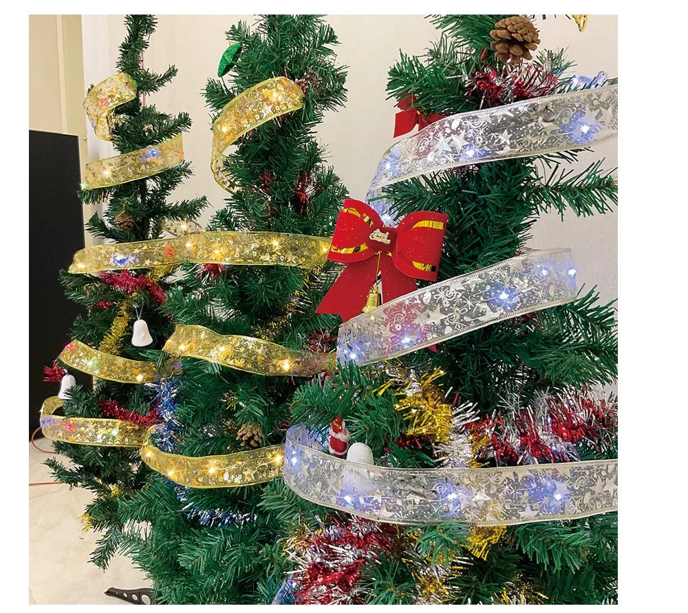 Luzes de Natal em Fita LED, Luzes de Cordão de 1 a 10M, Lâmpada de Fita com Glitter em Forma de Floco de Neve para Decoração de Árvore de Natal e Festas