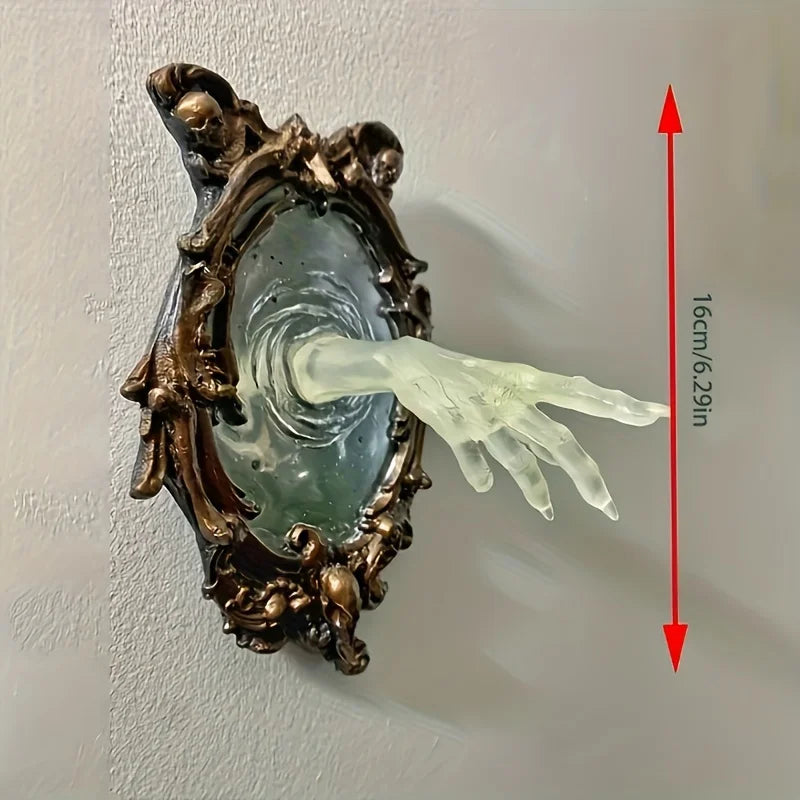 Halloween resina diabo mão decoração de parede ghótico fantasma no espelho artesanato luminoso adereços assustadores casa foto quadro decoração