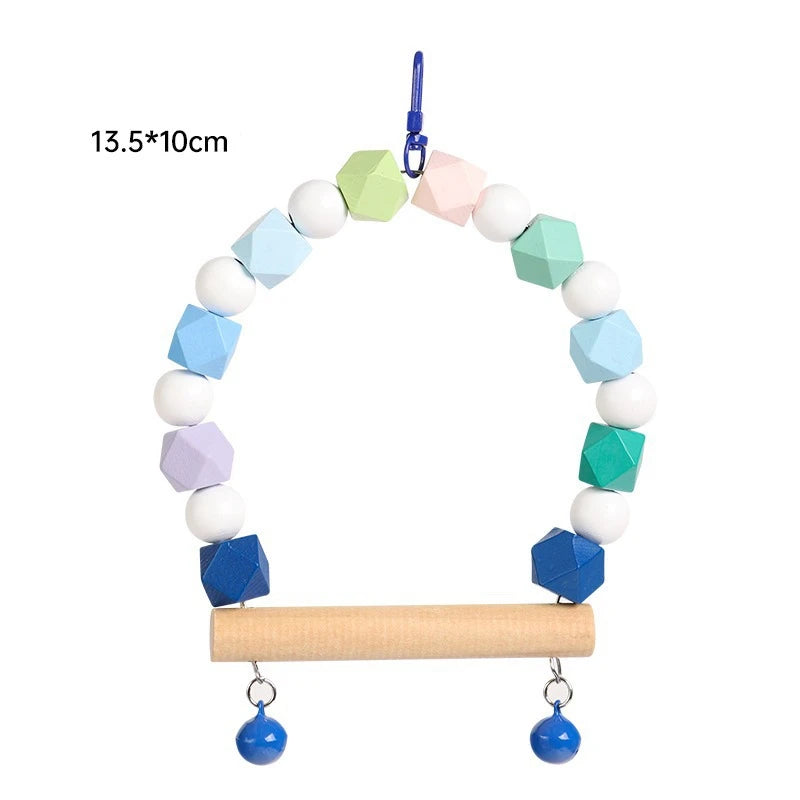 Brinquedos de balanço para pássaros de estimação, suporte de balanço de madeira para papagaio, suprimentos para animais de estimação, balanço colorido aleatório