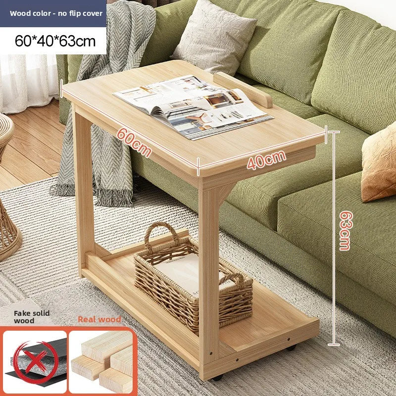 Mesa de centro móvel de madeira maciça, prateleira de armazenamento para sala de estar, mesa lateral dobrável para sofá de sala de estar, mesa de cabeceira de madeira maciça para quarto