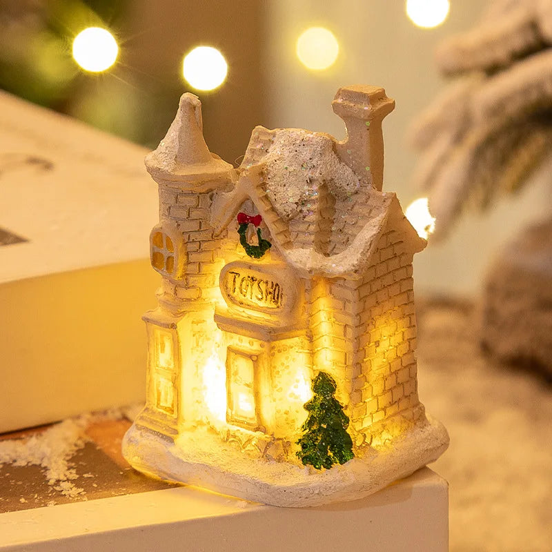 Enfeite de Natal em Resina, Casa em Miniatura, Decoração de Mesa, Figurinha de Aldeia Natalina, Decoração de Mesa para Casa de Férias, Presente de Natal