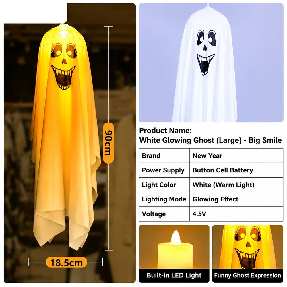 Decoração de Halloween com Fantasma Luminoso LED para Casa, Interior e Exterior, Casa Assombrada, Bar, Adereços de Terror Suspensos, Decoração de Fantasma com Luzes - Kasa & Pet