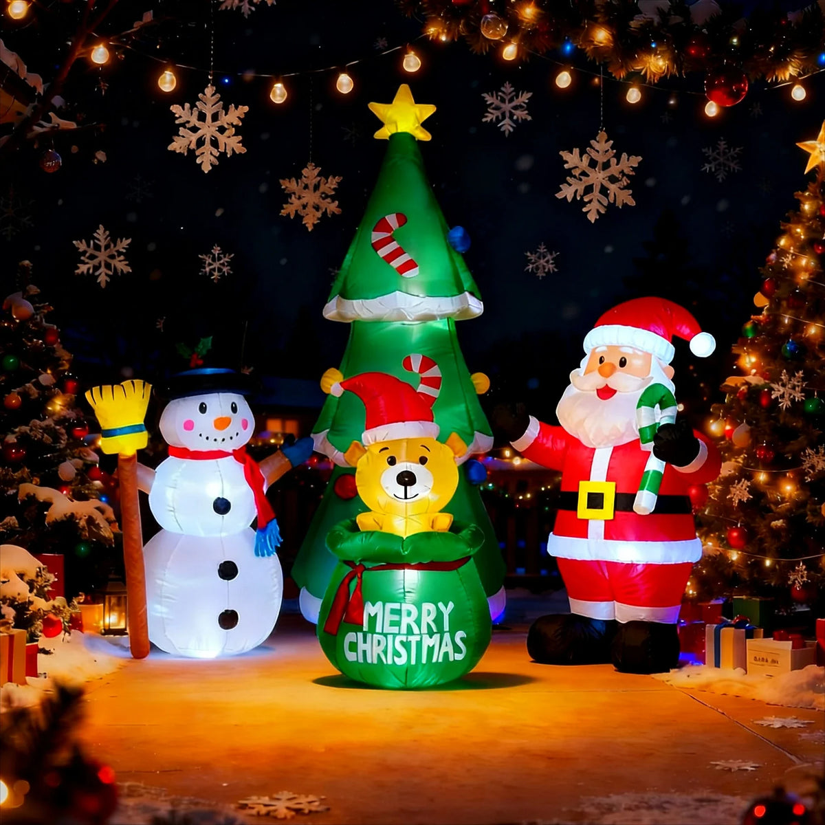 Decorações infláveis de natal-ramo boneco de neve, papai noel, homem de gengibre, saco de presente boneco de neve luz led decorações de gramado
