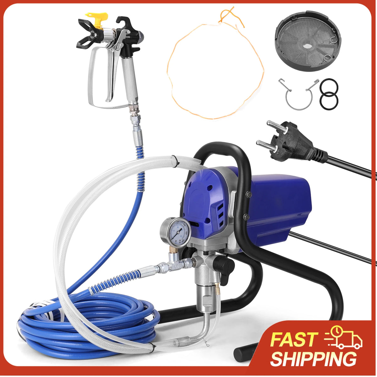 Pulverizador Airless de Alta Pressão 30MPa 750W, Máquina de Pulverização de Tinta Látex Multiuso com Manômetro, Ferramenta Elétrica de Pulverização