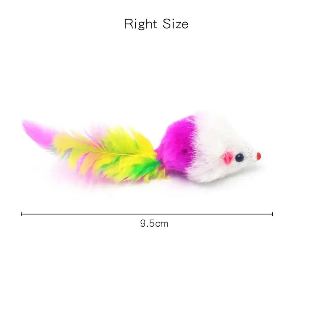 Brinquedos interativos para gatos, mouse falso de lã macia e fofa, pena colorida, brinquedo de treinamento engraçado para gatos, gatinho, suprimentos