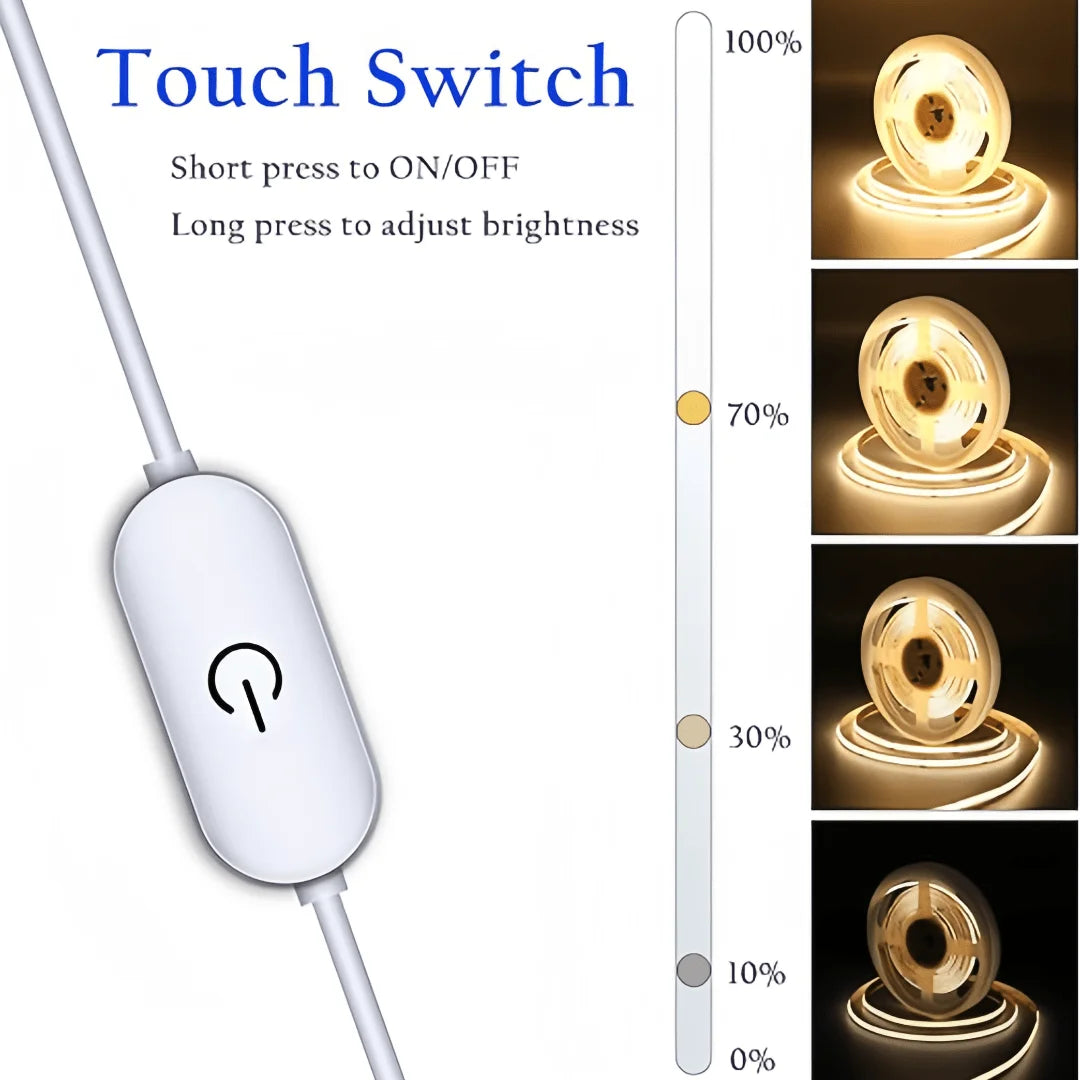 Luzes cob tira led toque dimmer flexível fita de diodo 5v usb linear iluminação interior lâmpada sala diy tv espelho backlight decoração da parede