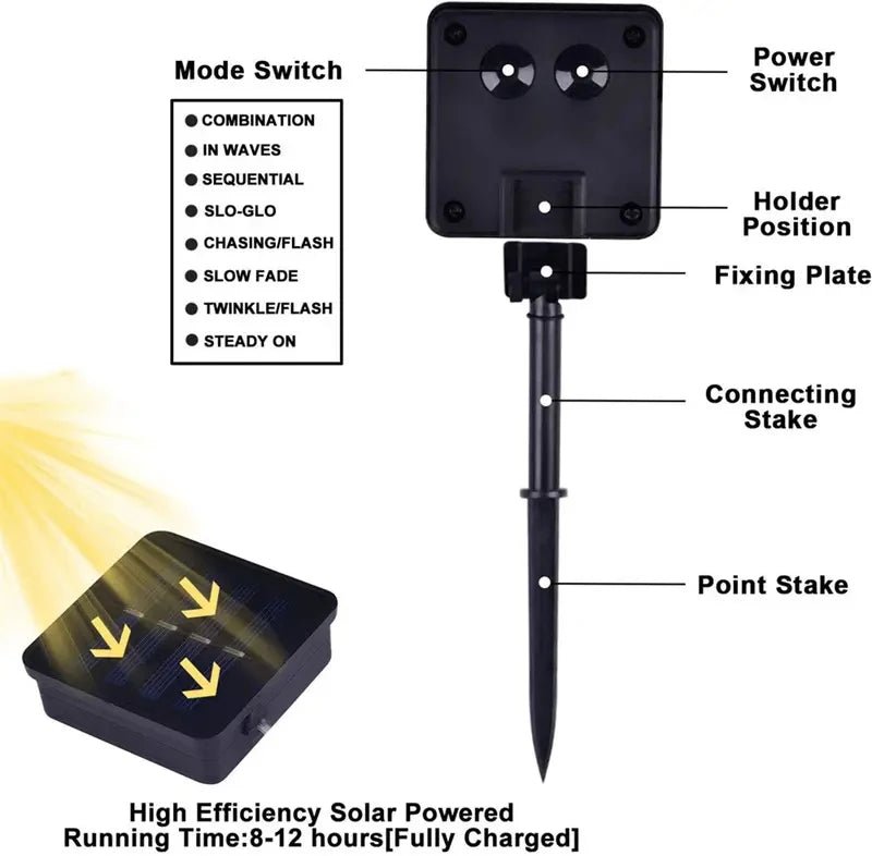 Luzes de fadas externas movidas a energia solar de couro de plástico LED IP65 à prova d'água 8 modos de iluminação para decoração de casamento de Natal