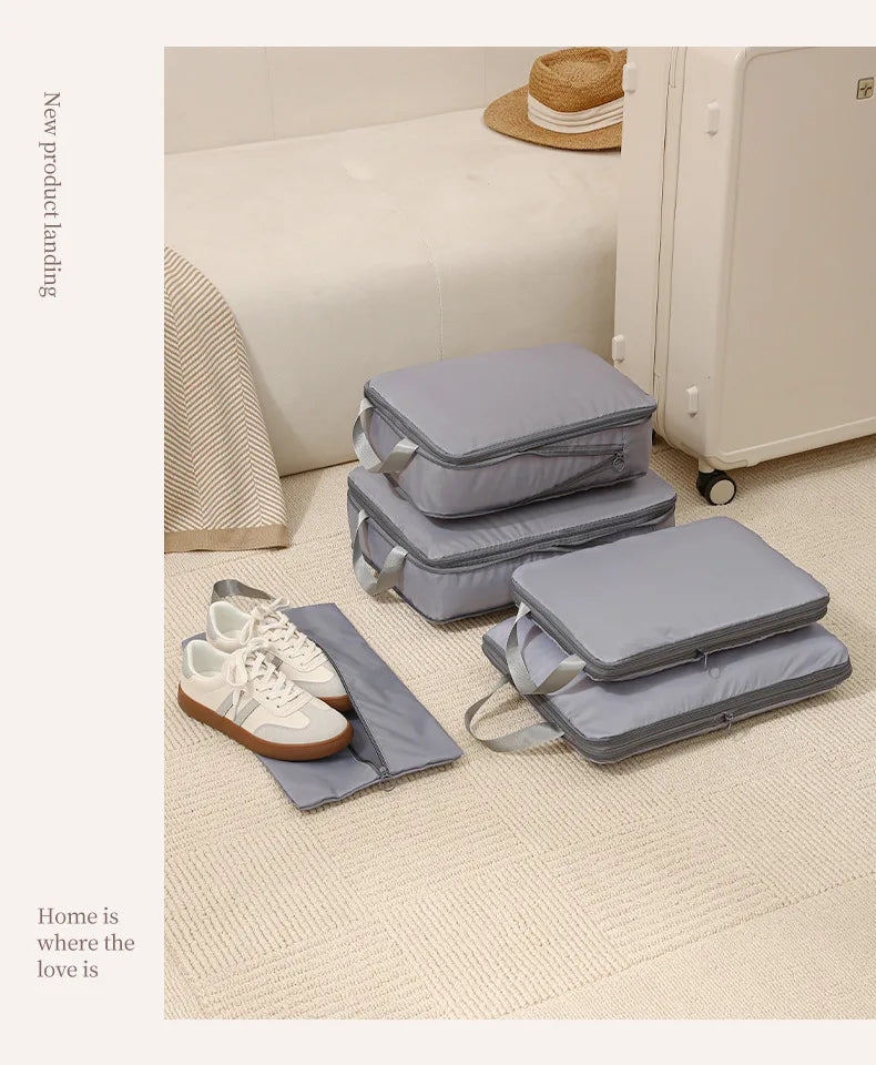 Conjunto de cubos de embalagem de viagem de 4 unidades – Organizadores de roupas de compressão para mala, sacos de armazenamento de bagagem à prova d'água e organizadores de gaveta