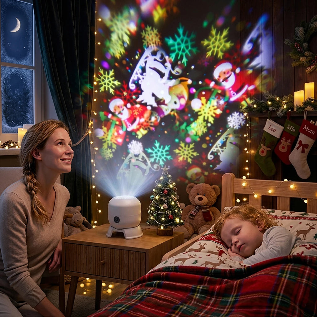 Projetor de Luz Rotativo de Natal com 22 Padrões, Lâmpada Noturna LED, Projetor de Luz com Boneco de Neve, Papai Noel, Floco de Neve, Rena e Alce