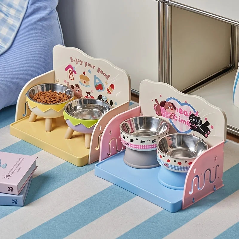 Mesa de Alimentação para Gatos e Cães, Antirrespingo, Antiderramamento, Fácil de Montar, Lavável, Estação de Alimentação para Tigelas de Comida e Água