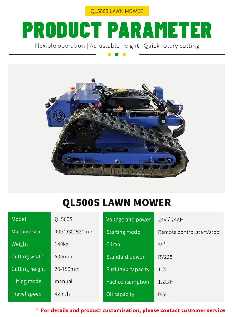Mini cortador de grama com trilho com controle remoto multifuncional para capinação de jardim usado para cortador de grama de pá de fôlego em pendentes de estrada