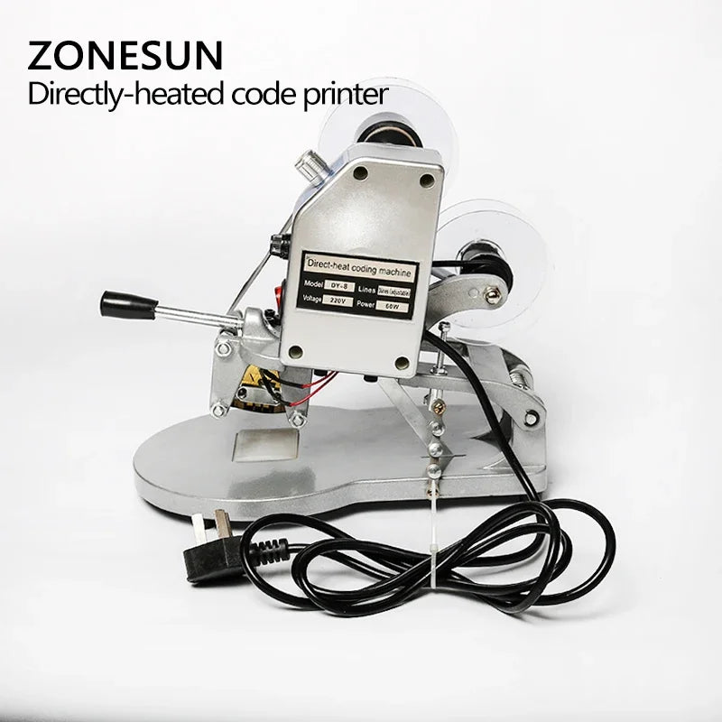Impressora Manual de Código de Data ZONESUN ZS-DY8 – Máquina de Codificação de Lote, Validade e Data de Produção com Fita de Caracteres A-Z
