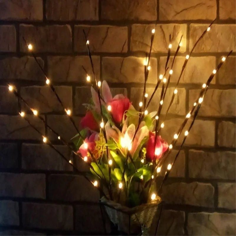 Led ramo de árvore de natal luzes a pilhas dobrável galho ramo luzes para casa interior vaso decoração do festival do feriado
