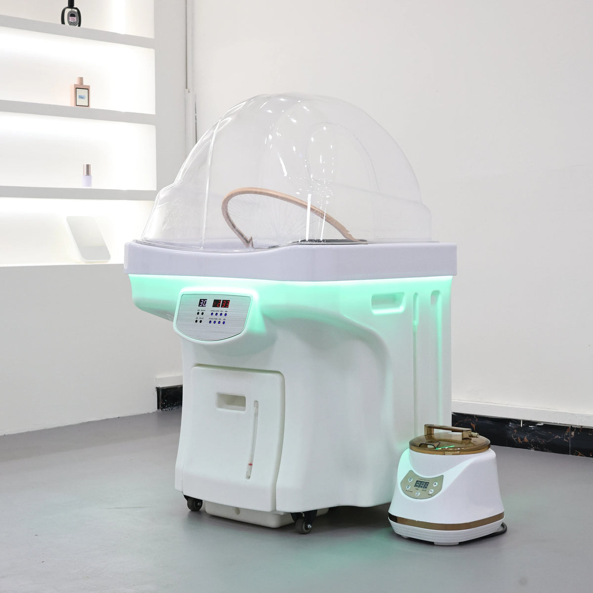 Bacia de spa com cabeça de armazenamento de água conveniente de 60L com circulação de água e função de aquecimento, bacia de salão de cabeleireiro, com tanque de drenagem
