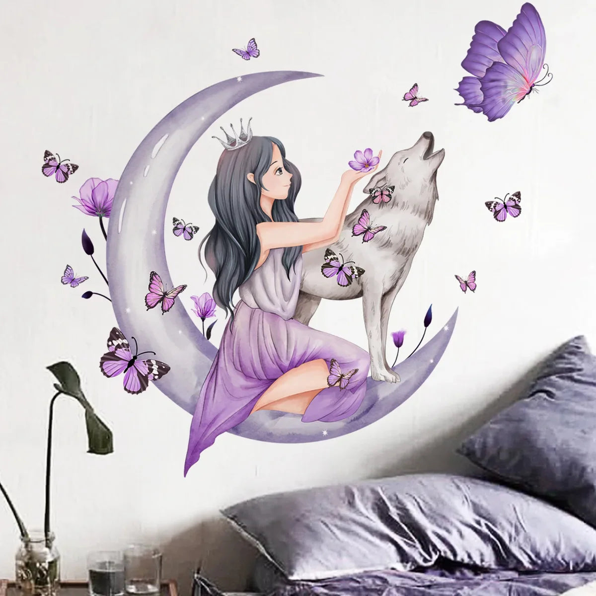 Adesivos de Parede Lua para Quarto de Menina, Decoração de Sala de Estar, Adesivos para Quarto de Filha, Papel de Parede para Quarto de Bebê