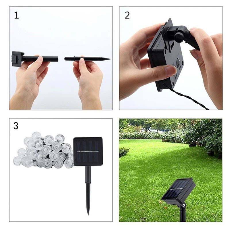 Solar led bola de cristal luz da corda 10m à prova dwaterproof água luzes fadas natal casamento guirlanda jardim gramado árvore decoração ao ar livre