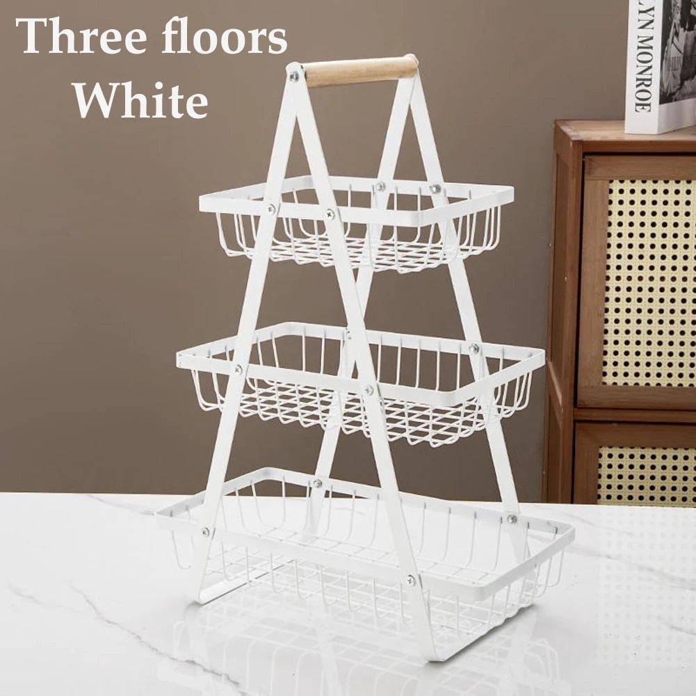 Cesta de armazenamento multifuncional de camada dupla de ferro, prateleira de mesa, mesa de armazenamento de lanche e frutas, com duas camadas de armazenamento na parte superior