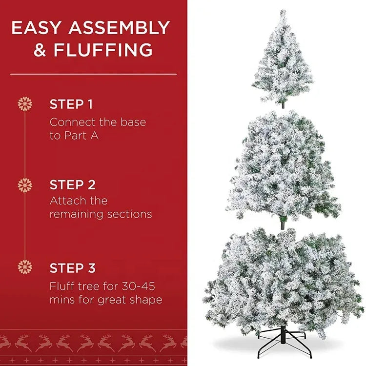 Árvore de natal de pvc flocada branca, efeito de neve realista, pinho artificial, árvore de natal para decoração de exibição de janela de loja