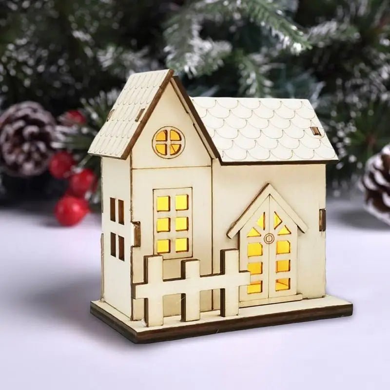 Luz de Natal LED com cordão Bateria Lanterna de incandescência de madeira Casa pequena Pingente para decoração de mesa