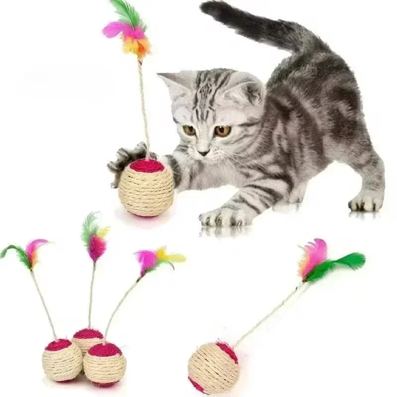 1 unidade de brinquedo para gato, bola de sisal para arranhar, brinquedo interativo de treinamento para filhotes e gatos de estimação, brinquedo com penas, brinquedos interativos para gatos.