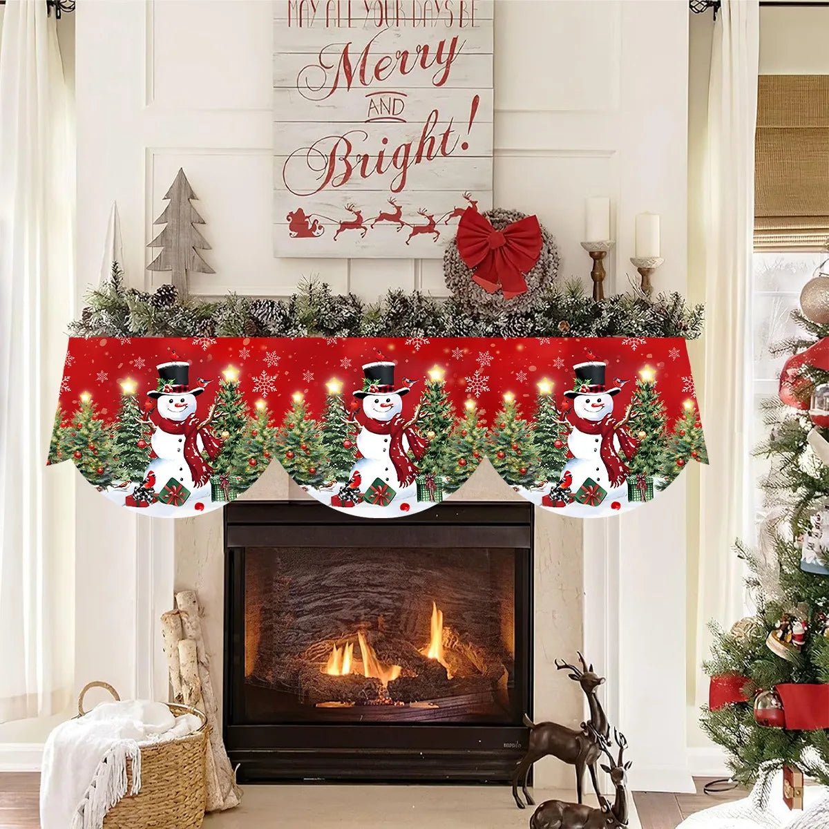 Natal vermelho lareira mantel cachecol capa de mesa enfeites de natal para casa 2025 boneco de neve de natal navidad natal ano novo 2026 presentes