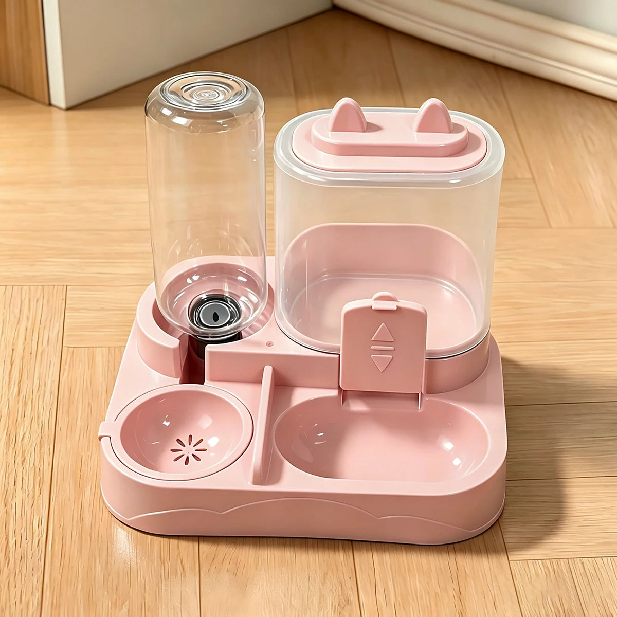 Dispensador de Água e Ração 2 em 1 para Animais de Estimação, Separação de Ração Seca e Úmida, Plástico Durável, Transparente, Sem Bateria, Para Gatos e Cães em Viagem Kasa & Pet